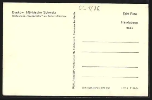 AK Buckow /Märkische Schweiz, Restaurant Fischerkehle am Schermützelsee
