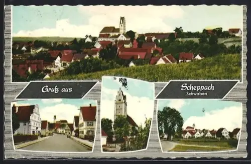 AK Scheppach / Jettingen, Ortsansicht, Kirche, Strassenpartie