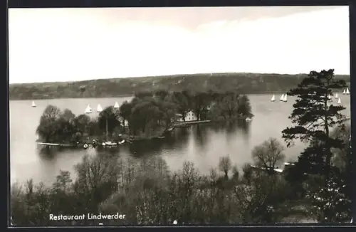 AK Berlin-Grunewald, Restaurant Lindwerder, Inh. Leonhard Fröhlich, Inselansicht