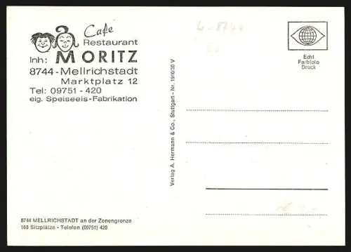 AK Mellrichstadt, Cafe-Restaurant-Eisfabrikation Moritz, Inh. Josef Moritz, Innenansichten