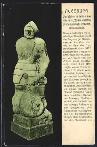 AK Augsburg, Der steinerne Mann am unteren Graben beim städtischen Krankenhaus