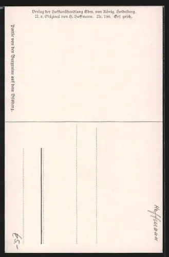 Lithographie Dilsberg, Burgruine Dilsberg, Turm und Mauerrest