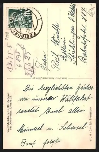 AK Hörnleberg bei Oberwinden, Wallfahrtskapelle, Innenansicht, Altar