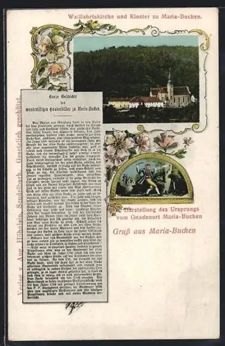 AK Maria-Buchen, Wallfahrtskirche, Kloster, Darstellung des Ursprungs vom Gnadenort