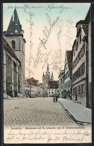 AK Ansbach, Marktplatz mit St. Johannis- und St. Gumbertuskirche