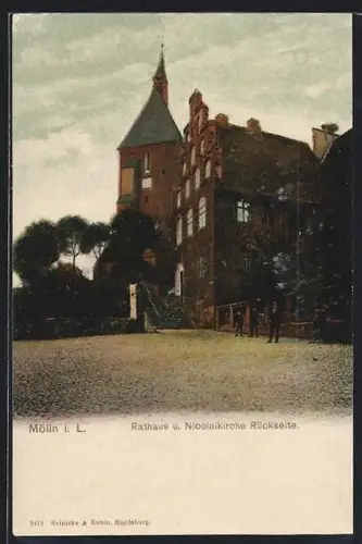 AK Mölln i. L., Rathaus, Nicolaikirche Rückseite