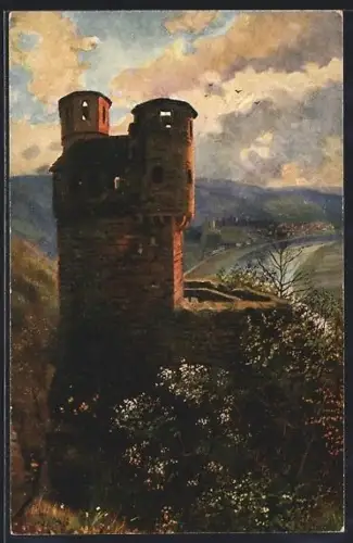 Künstler-AK Neckarsteinach, Blick vom Schwalbennest