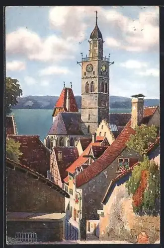 Künstler-AK Ueberlingen / Bodensee, Blick von der Luziengasse aus