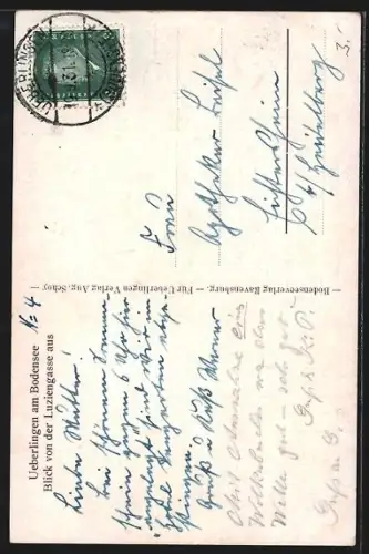 Künstler-AK Ueberlingen / Bodensee, Blick von der Luziengasse aus