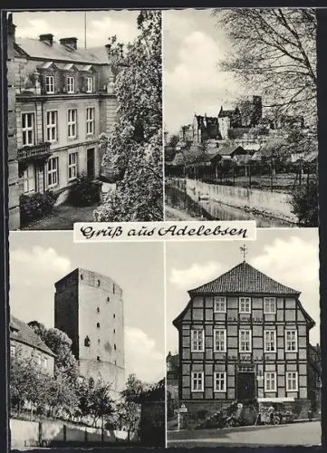 AK Adelebsen, Gasthaus Ratskeller, Strassenpartie mit Wohnhaus, Stadtturm