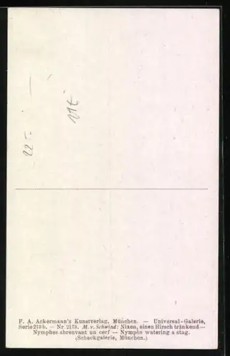 Künstler-AK Moritz von Schwind Nr. 2173, Nixen, einen Hirsch tränkend