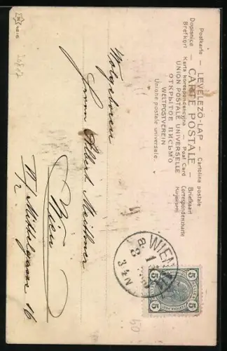 Künstler-Lithographie E. Döcker: Mädchen mit Topfpflanze