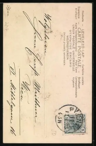 Künstler-AK E. Döcker: kleiner Junge in Tracht mit Rosentopf in Berglandschaft