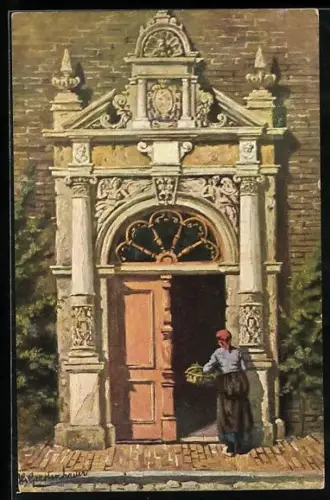 Künstler-AK Johan Georg Gerstenhauer: Holländerin tritt durch ein prächtiges Portal