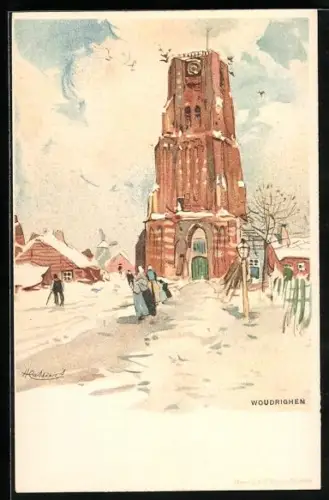 Künstler-AK Henri Cassiers: Woudrichem, Winterzeit im Ort