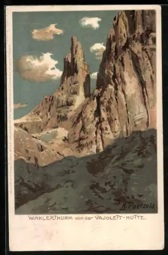 Künstler-AK A.Paetzold: Vajolett-Hütte, Winklerthurm von der Berghütte aus gesehen