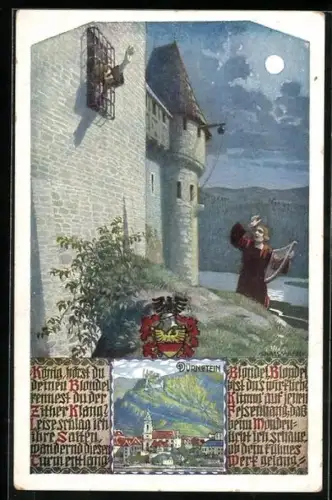 Künstler-AK Richard Assmann: Dürnstein /Wachau, Auffindung Richard Löwenherz durch seinen Sänger Blondel