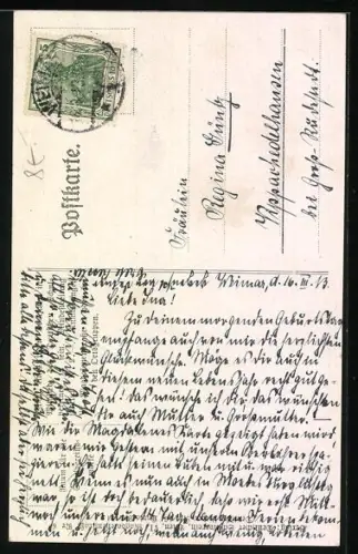 Künstler-AK Karl Friedrich Gsur: Deutscher Schulverein Nr. 91: Ruderpartie, Es liegt eine Krone im grünen Rhein, Noten