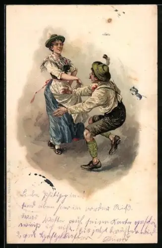 AK Paar in Tracht beim Tanz