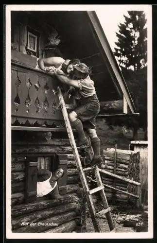 AK Auf der Brautschau, Scherz, Fensterln