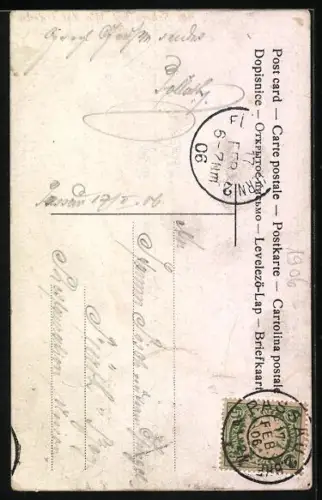 Lithographie Paar in Trachten am Waldrand, Scherz