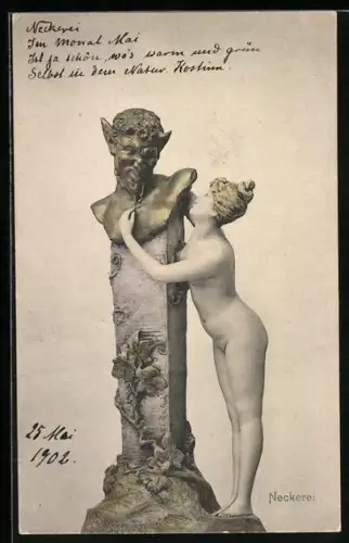 AK Neckerei, Nackte Frau mit Büste