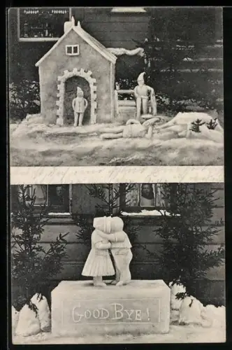 AK Clausthal-Zellerfeld, Haus mit Zwergen und Abschiedsszene, Eisplastik