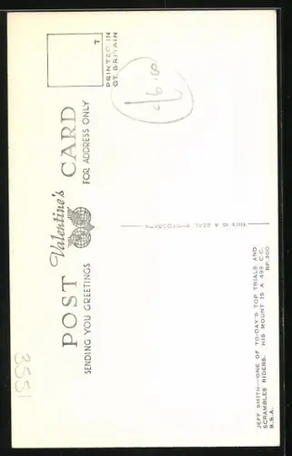 AK Motorradrennfahrer Jeff Smith auf seiner Maschine, The Motor Cycle