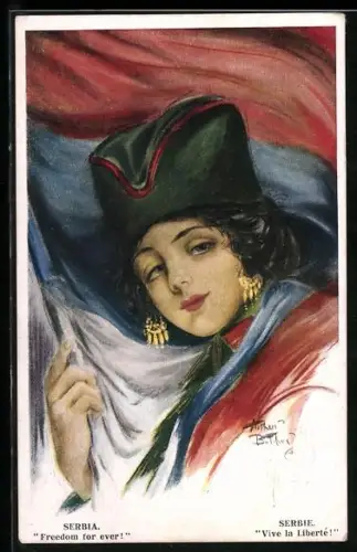 Künstler-AK Arthur Butcher: Serbien, Für immer frei!, Patriotin