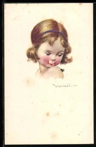 Künstler-AK Castelli: Kleines Mädchen betrachtet Fliege auf seiner Schulter