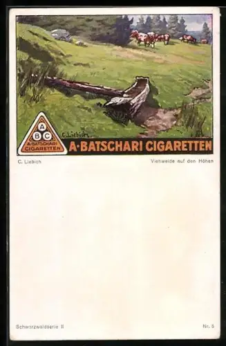 Künstler-AK C. Liebich: A. Batschari Cigaretten, Viehweide auf den Höhen