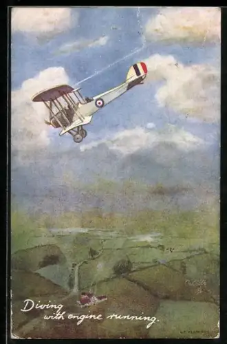 Künstler-AK Britisches Jagd-Flugzeug im Sturzflug