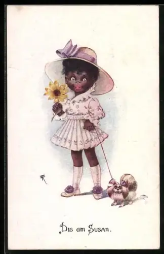 Künstler-AK Dis am Susan, Schwarzes Fräulein mit Hund