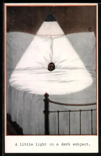 AK Afrikanisches Kleinkind in übergrossem Bett, Kolonialhumor