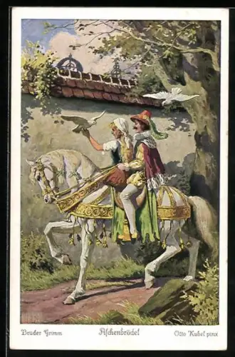 Künstler-AK Otto Kubel: Der Prinz nimmt Aschenputtel auf sein Pferd