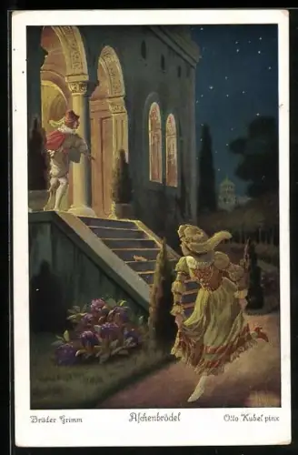 Künstler-AK Otto Kubel: Aschenputtel flieht vom Ball, Brüder Grimm