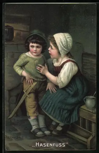 Künstler-AK Hermann Kaulbach: Der Hasenfuss und seine Schwester
