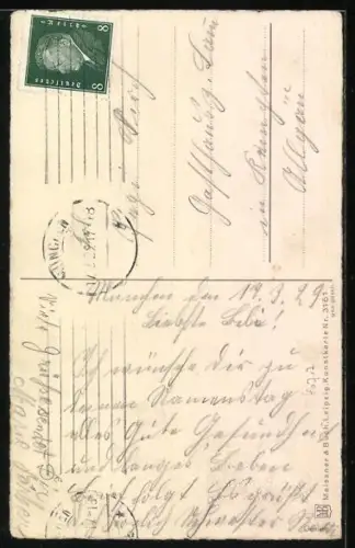 Künstler-AK Fritz Baumgarten: Drei kleine Gratulanten mit Blumen, Namenstagsgruss