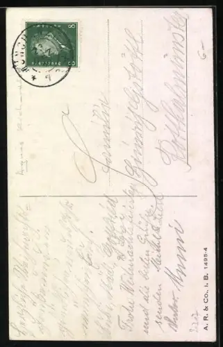 Künstler-AK Agnes Richardson: Zwei kleine Damen mit Muff beim Spaziergang, Schneeflocken, Weihnachtsgruss