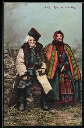 AK Typi z Ksiestwa Lowickiego, Polnisches Paar in Tracht