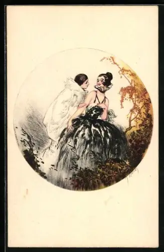 Künstler-AK J.Hardy: verliebter Harlekin macht sich an junge Schöne heran