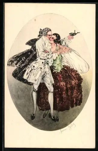 Künstler-AK sign. Jean Gilley: Barockpaar in histor. Mode