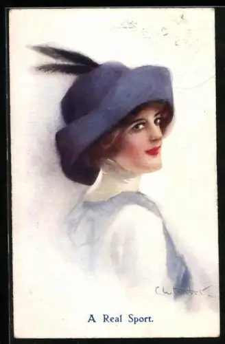 Künstler-AK Court Barber: grazilie Dame mit Hut