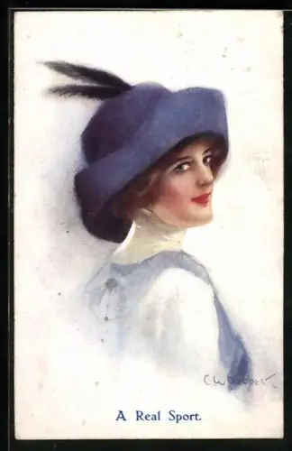 Künstler-AK Court Barber: grazilie Dame mit Hut