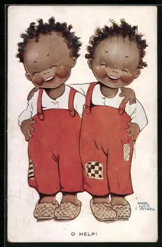 Künstler-AK Mabel Lucie Attwell: O Help, Faut pas voir la vie en noir!, Afrikanerjungen in roten Hosen