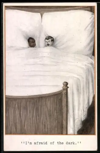 AK Afrikanisches und deutsches Kind liegen im Bett