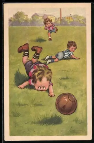 AK Ein verfehlter Ball, Fussballspieler fällt auf seine Nase