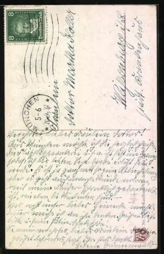 Künstler-AK Hermann Kaulbach: Mädchen vor dem Gang zur Schule