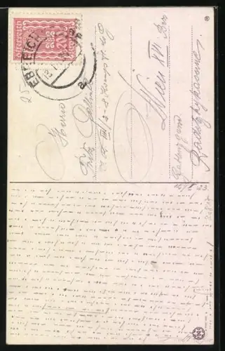 Künstler-AK Ludwig Knoefel: Mädchen mit Haarschleife schaut in den Handspiegel