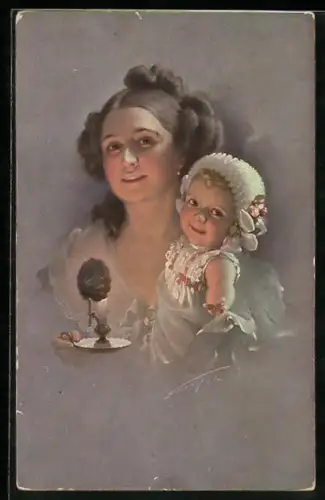 Künstler-AK Ludwig Knoefel: Mutter mit ihrem Kind und einer Kerze